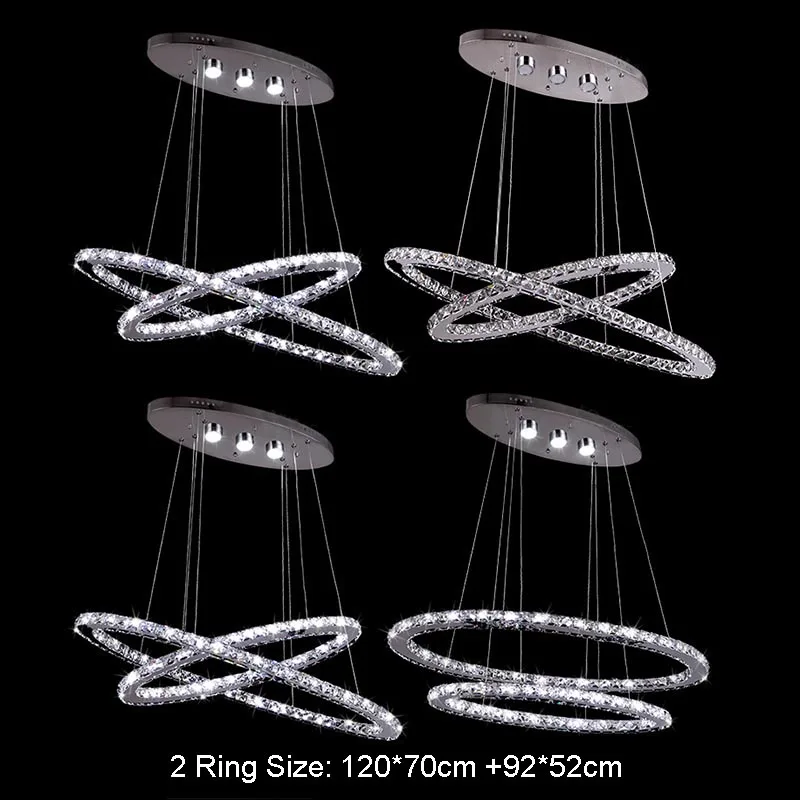 2Ring 120-92cm Романтический современный светодиодный хрустальная люстра Овальный свет 2 кольца спальня освещение гостиная столовая подвесной светильник лампа - Цвет абажура: 2Ring 120-92cm