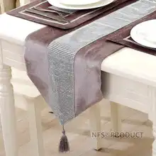 

Luxury Table Runner With Tassel 180cm & 210cm Artificial Diamond Champagne Red Purple Decorative Table Cover Placemat Home Decor