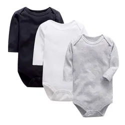 Barboteuse en coton à manches longues pour bébé garçon, combinaisons de couleur unie, vêtements pour nouveau né, body pour bébé fille de 3 à 24 mois 