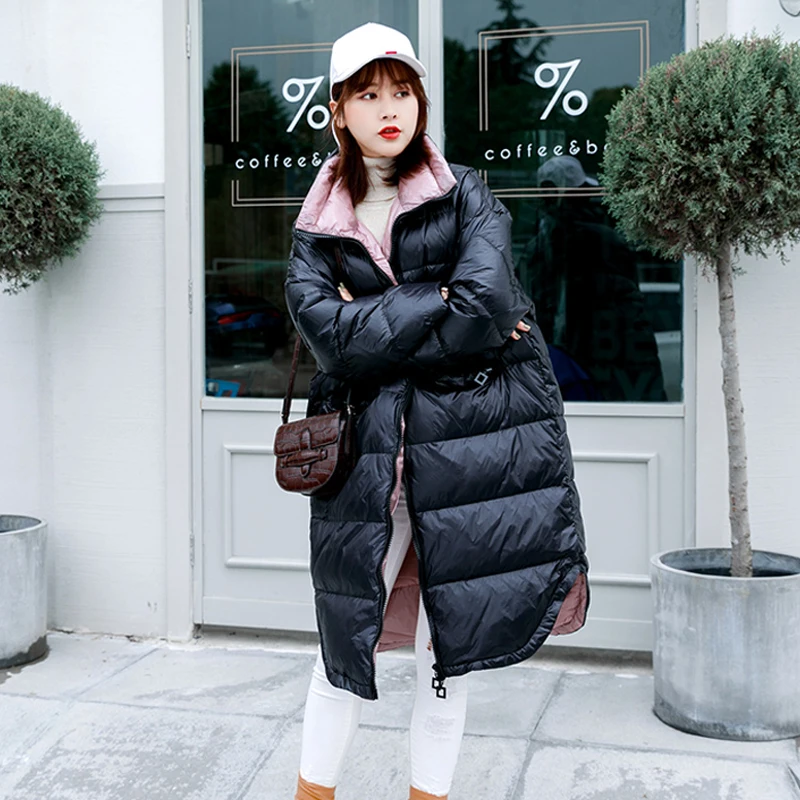 Ly Varey Lin/Новинка, женский зимний теплый пуховик, Длинные парки, 90% ультра легкая утепленная куртка с белым утиным пухом, верхняя одежда с воротником-стойкой