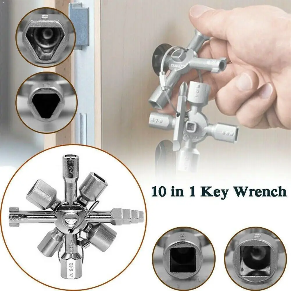 

10 In 1 Cross Key Switch Wrench Key Square Multi function Electrical Box Cupboard Kits Plumber Cabinet For Elevator Electri T2E0