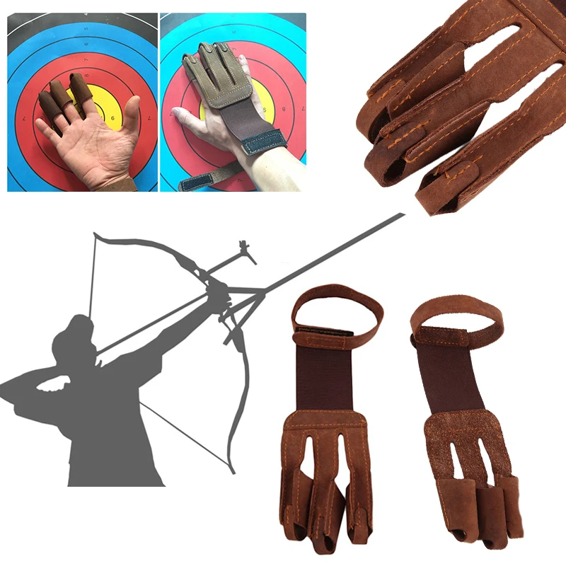 Cow Leather Hand Guard 3 Finger Archery Protective Glove for Shooting Hunting 