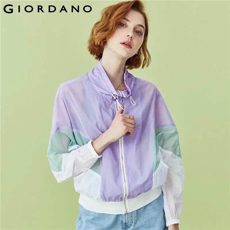 Giordano Женская куртка с воротником стойкой контрастные ветровки легкая