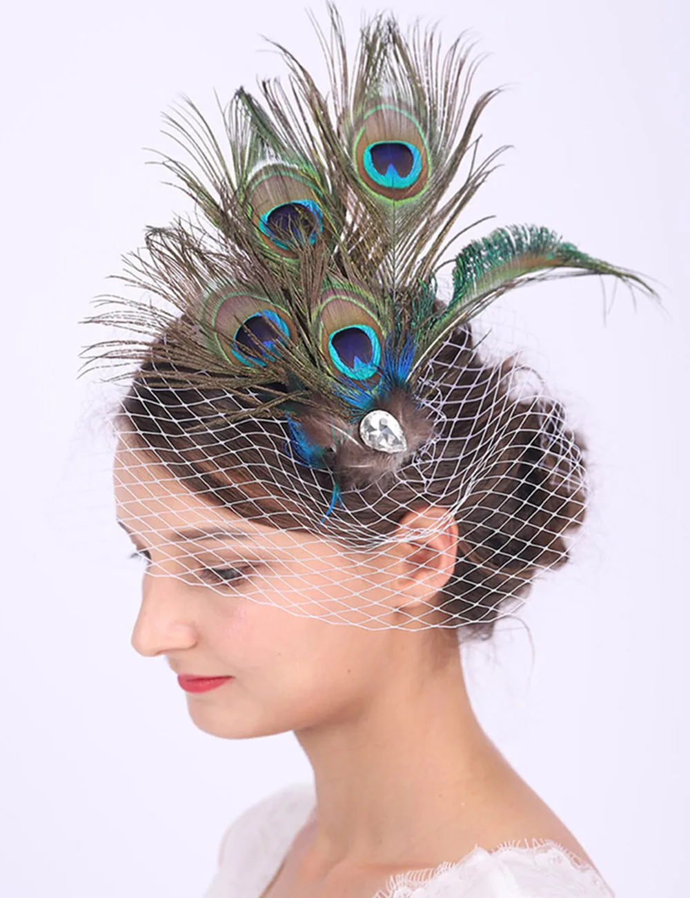 Женская заколка для волос с павлиньими перьями|Свадебные головные украшения| |