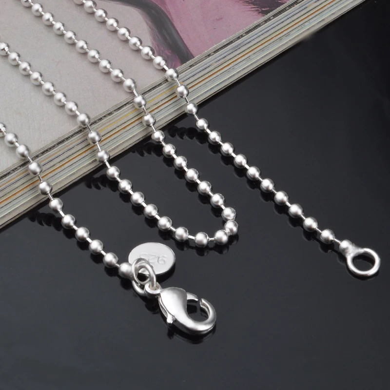 Silver Necklace 925 Silver 2MM Bead Chain For Women Fashion Jewelry Gift