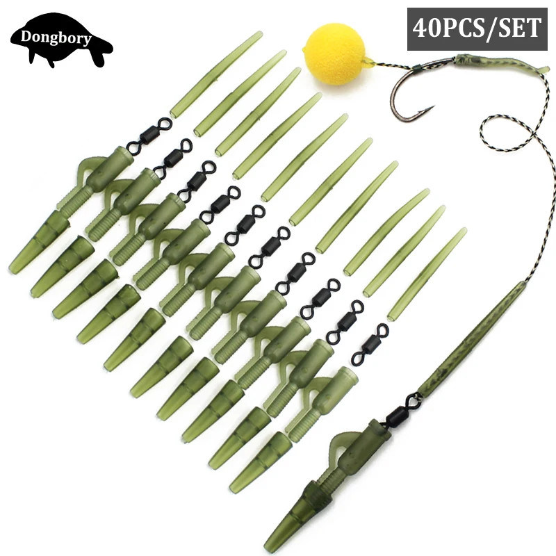 

40PCS Carp Rigs Making Accessories Kit Hair Rig Rolling Swivels Anti Tangle Sleeve Plastic Lead Clips Tail Rubber Rig Tackle Kit