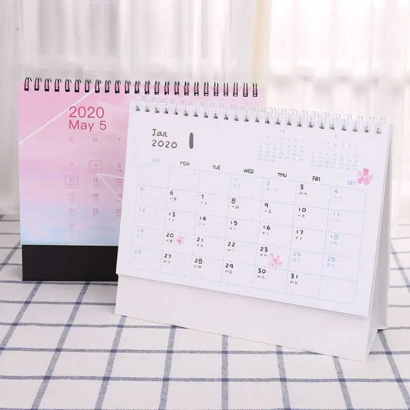 

2020 Dreamy Colorful Desktop Standing Coil Paper Calendar Memo Daily Schedule Table Planner Yearly Agenda Organizer