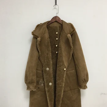 

2019 Elegent Winter Fashion Warm Women Fur Coat Long Brown Lady Wool Coat