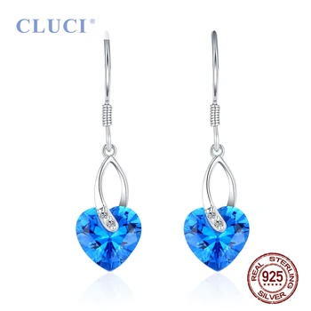 

CLUCI Blue Heart Shaped Zircon Silver 925 Drop Earrings Women Luxury Jewelry 925 Sterling Silver Drop Zircon Earrings DE003SB
