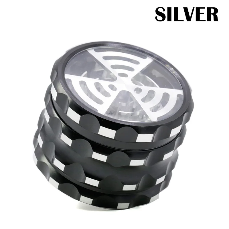 silver 10 шт./lotNew стиль алюминиевый сплав Четырехслойный диаметр 63 мм большой зуб Точильщик табачная дробилка кости измельчитель курительной травы инструменты - Цвет: silver