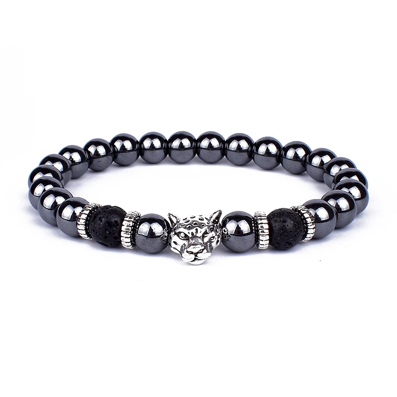 Beaded Bracelet Stone Bead Bracelet Hematite Owl Charm Lava Stone Crown Warrior Helmet Bracelets Bangles Friendship Jewelry Gift