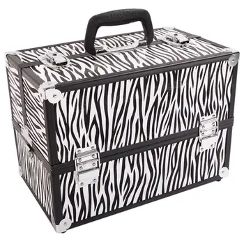 

Aluminum Alloy Makeup Train Case Jewelry Box Organizer White Zebra Stripe ship from US drop shipping