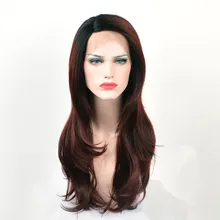Alizing передний парик с кружевом Омбре черный бордовый L часть кружева спереди al парик синтетические волосы длинные большая волна Кружева передние парики для Африки k008