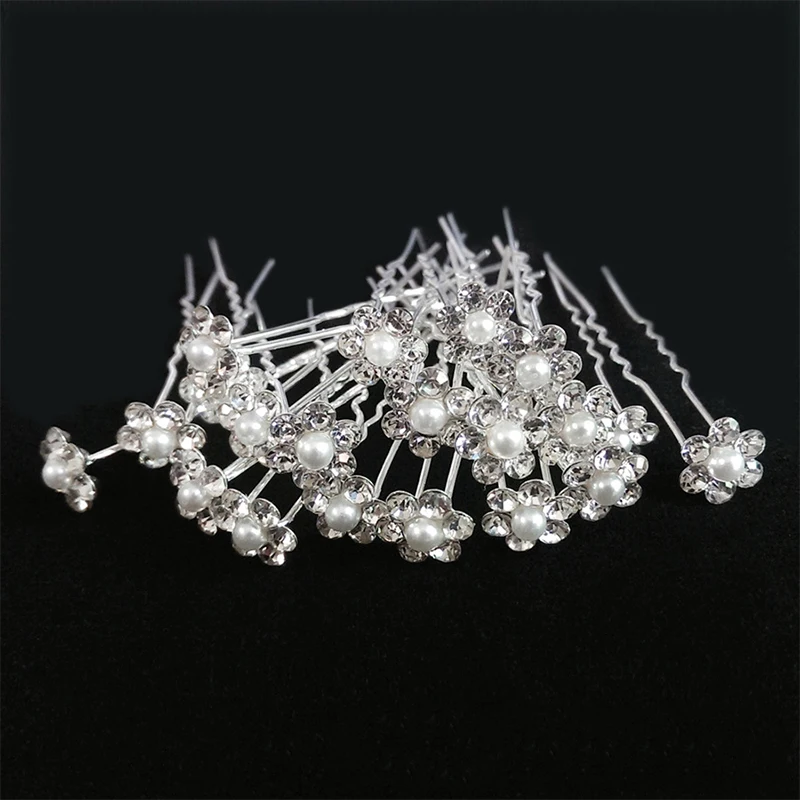 hair clips for women 20pcs Women Flower Hairpin Stick Wedding Bridal Crystal Pearl Hairpin U Shaped Hair Clip Barrettes Hair Accessories Wholesale bow hair clip