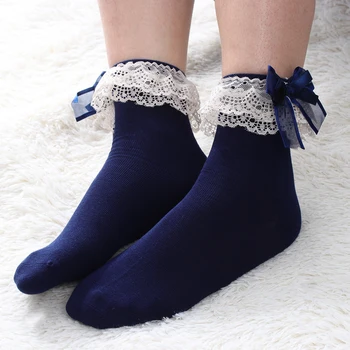 

Women Harajuku Sweet Retro Lace Short Socks Lolita Frilly Ruffle Cotton Princess Socks Girls Soft Comfortable Solid Ankle Socks
