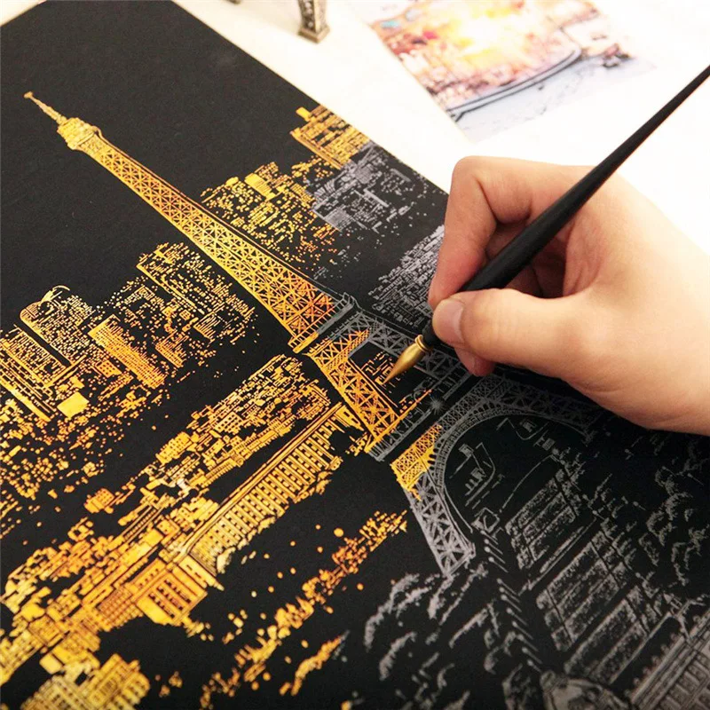 Scraping Board Scratch Night Scene London Paris Seoul Hamburg Florenc Hong Kong Las Vegas Objects Kid Toys Cardboard for Drawing |