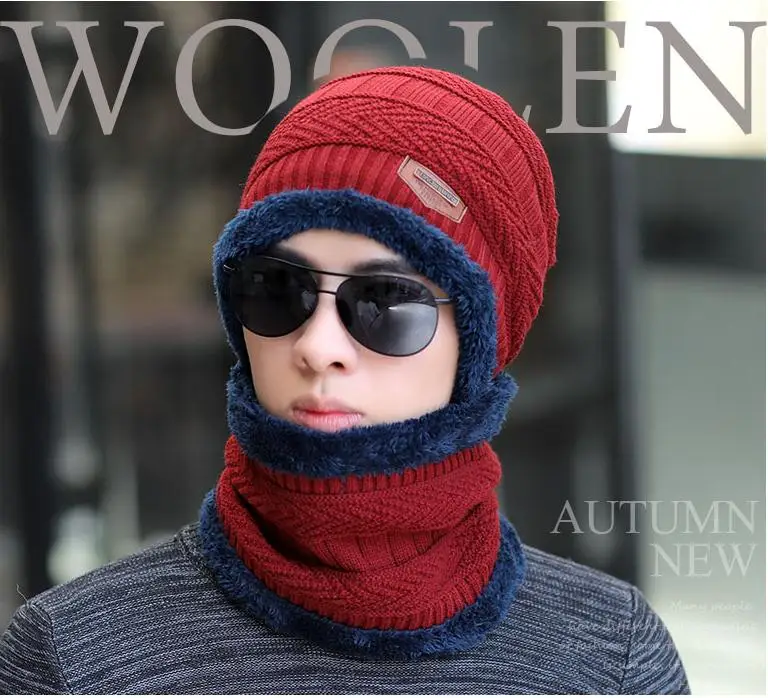 

Hat men thicken and keep warm knitted wool cap cotton cap autumn and winter tide plus fluff cold wind cycling