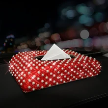 Роскошная кожаная автомобильная коробка для салфеток с кристаллами, коробка для хранения бумаги