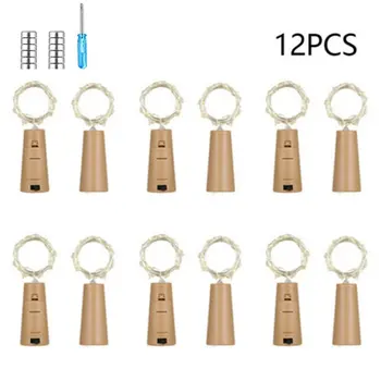 

2M 20 Light Led Copper Wire Lamp String Button Wine Bottle Plug Colored Lamp Silver Wire Warm White Home Christmas Party Decor