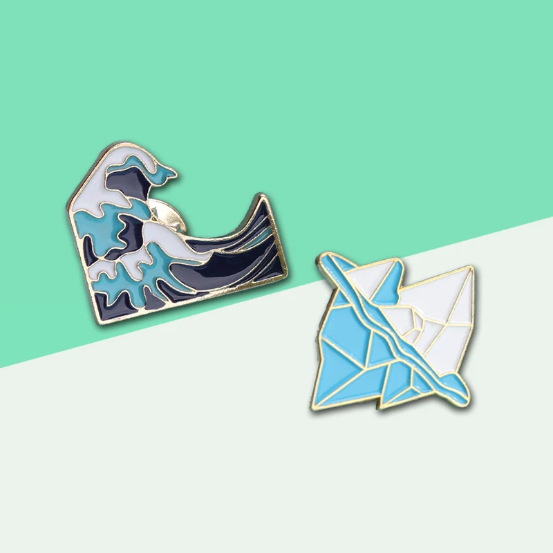 

Marine Style Pins! Cartoon Blue Antarctic Iceberg Waves Enamel Brooches Gift For Surfing Fans Icon Backpack Jeans Badge Jewelry