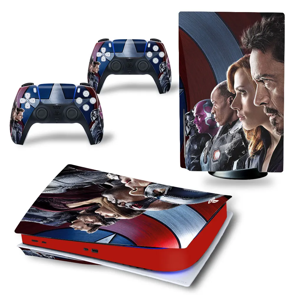 Marvel Iron Man PS5 Disk Skin Sticker Decal Cover for PlayStation 5 Console and 2 Controllers PS5 Disk Skin Sticker Vinyl 