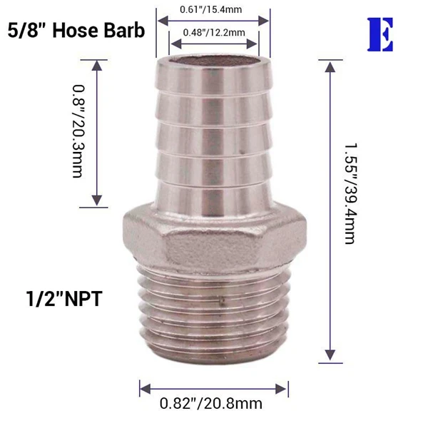 Homebrew пиво 1/" NPT шланг Barb 304 нержавеющая сталь пищевой пивной комплектующие для насоса фитинг - Цвет: E