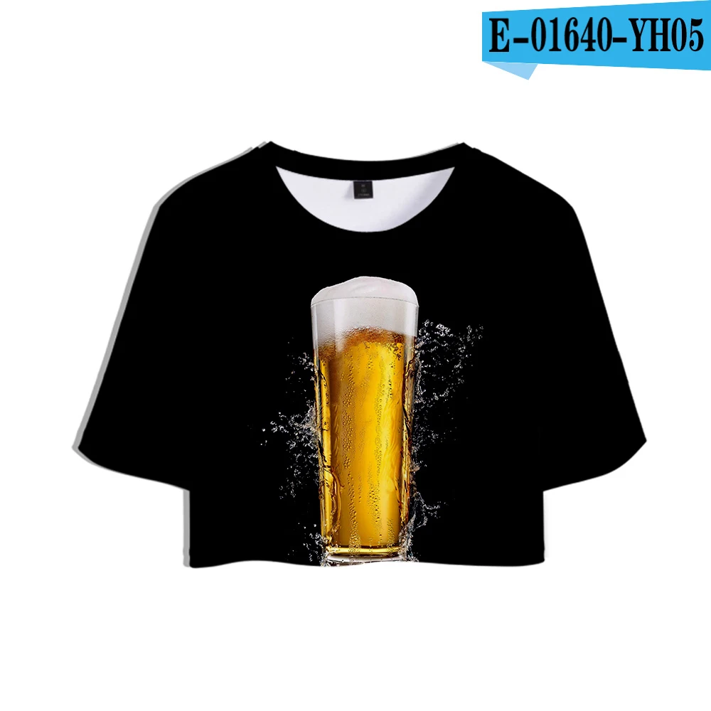 Beer day 3D новая одежда модная пикантная мягкая крутая и дышащая Футболка Kpop Топ Горячая Распродажа сексуальный пупок футболка плюс размер - Цвет: Золотой