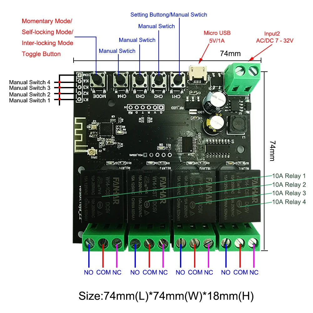 Módulo de Relé sem Fio Inteligente para Casa Inteligente com Alexa Tuya Interruptor Vida Inteligente App Controle Remoto Temporizador Google Hom 4ch wi fi - Image 5