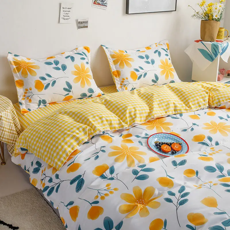 Spring and summer home textile four-piece ins wind duvet cover sheet three-piece small fresh girl student dormitory bedding 