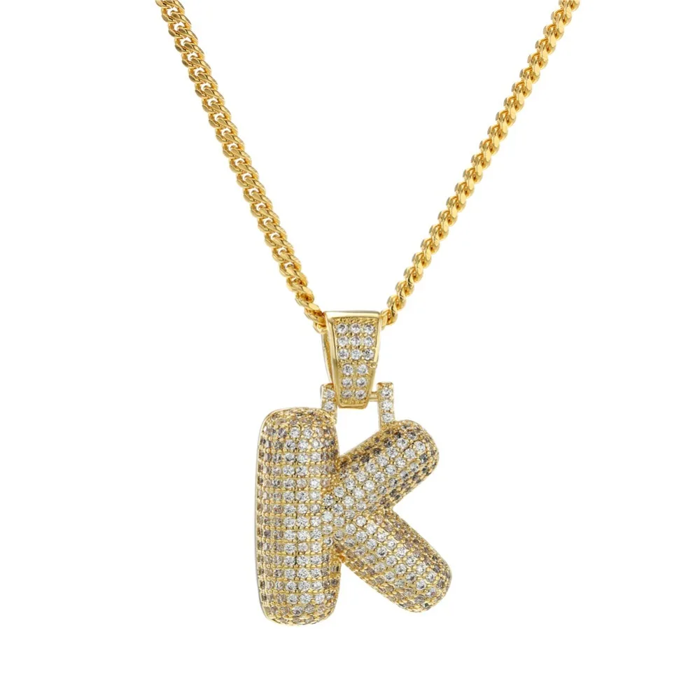 Большой размер Bling CZ пользовательский пузырьковый начальный кулон из букв медь A-Z начальный Кулон золото, розовое золото, Посеребренная Очаровательная Ожерелье