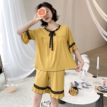 

Short-sleeved Shorts Home Clothes Sets Female Summer Pajamas Home Living Clothes Underwear Set Womens Pajamas Onsie