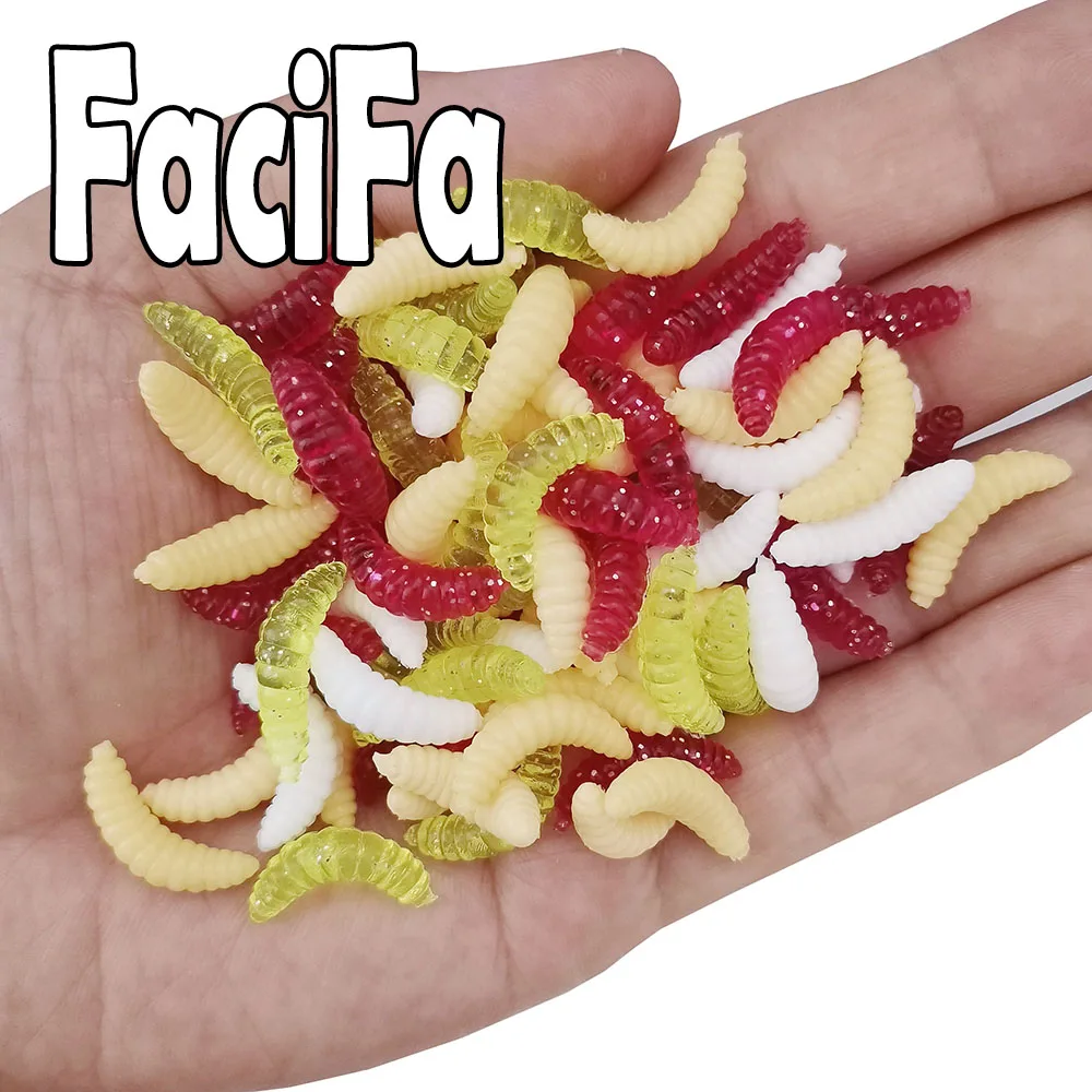 Fishing Lure 25 or 50 pcs Soft Lure Silicone Bait 0.4g 2cm Maggot Grub Carp Fishing Hook Smell Worms Glow Shrimp Fish