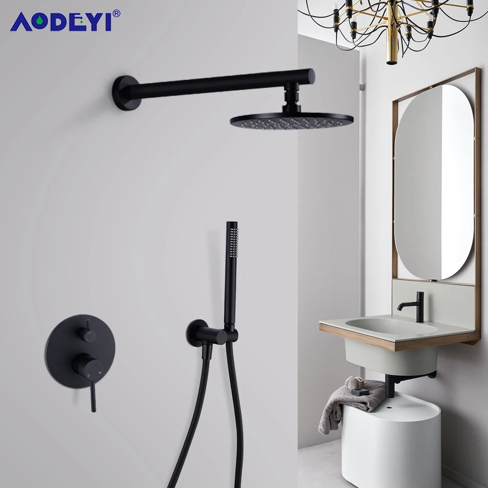 Brass Black Bath Shower Faucets 8-12" Rain Shower Head bathroom faucet bathroom shower faucet set Bathroom Set Diverter Mixer Valve System Wall Mounted