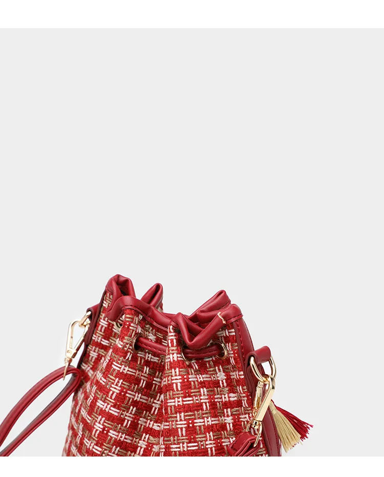 Luxury Brand Handbag Women's Bag Quilted tweed Busket bag Fashion Lady Bohemia Tassel Bags Female Drawstring Crossbody Bag Purse (15)