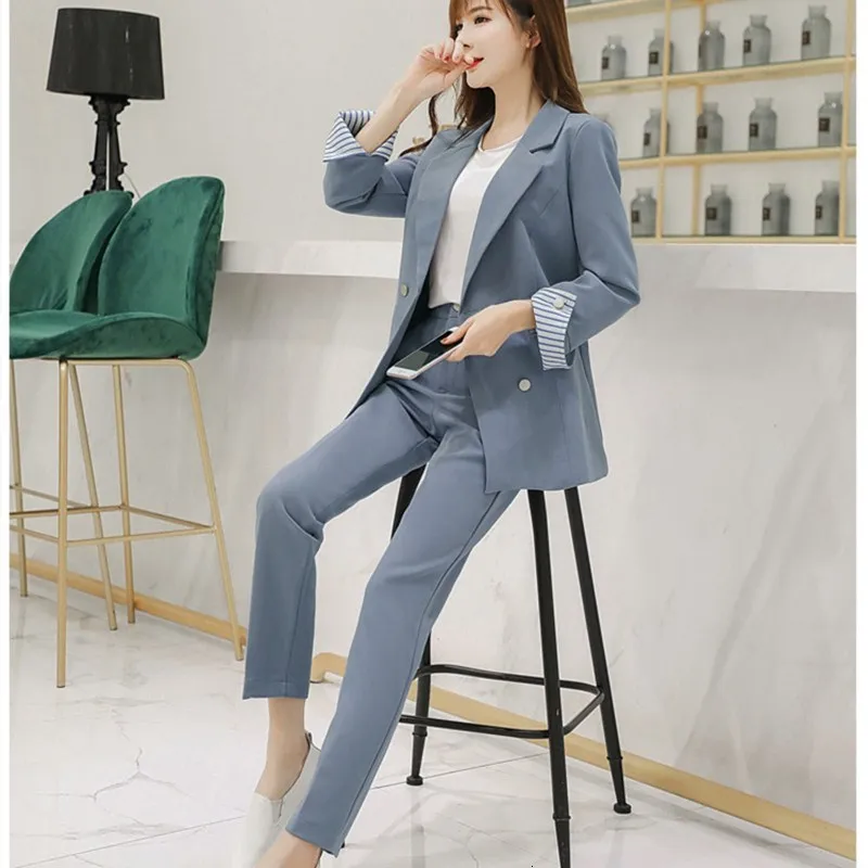 Work Pant Suits Ol 2 Piece Sets One Buttons Blazer Jacket Oversized Trousers Suit For Women Set