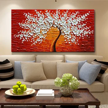 

Hand Painted Knife Red Tree Oil Painting On Canvas Large Palette Wall Art Living For Paintings Abstract 3D Room Pictures Modern