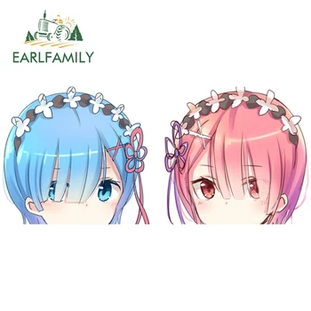 

EARLFAMILY 13cm x 5.8cm for Anime Twins with Blue Rem Ram Vinyl Car Stickers Personality Air Conditioner RV Waterproof Decal