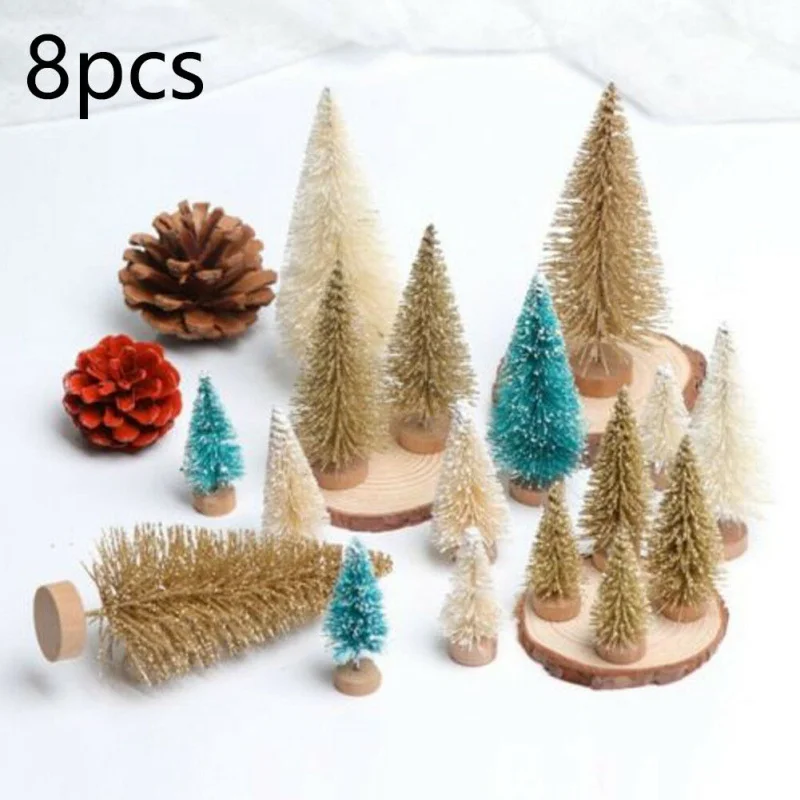 Mini Christmas Tree 8-Piece Mini Christmas Tree Sisal Silk Cedar-Decoration Small Christmas Tree-Gold Silver Blue Green White Festive