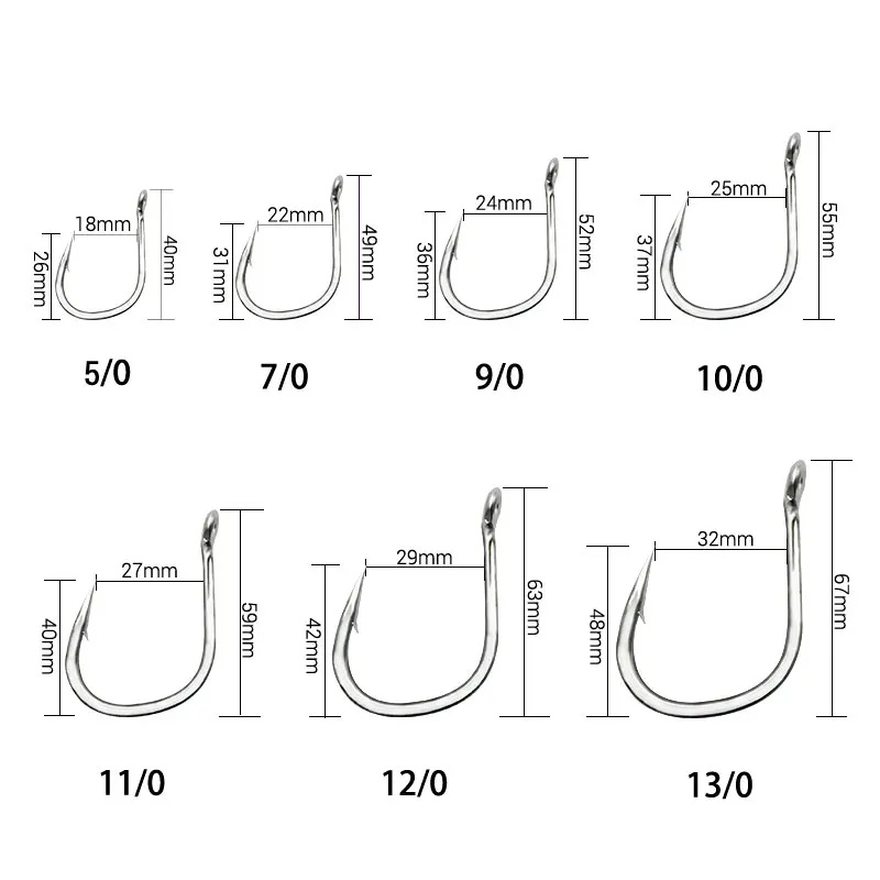 Description Picture 5 of item10pcs 13/0-5/0 Big Fishing Hook 7X Jig Hooks High carbon steel boat sea fishing Heavy Duty Circle Eye Fishhooks High Quality
