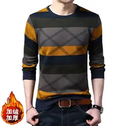 Пуловер мужской осень-зима плюс бархат геометрический узор тонкий длинный рукав хлопок теплый свитер модный толстый свитер