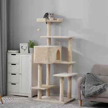 

Contemporary Popular Cat Tree Sturdy Wear-resistant Belt Natural Sisal Pillar To Prevent Scratching Furniture Beige Cat Toy