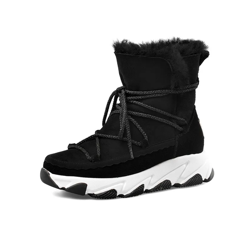 FEDONAS/теплые женские зимние ботильоны; повседневные плюшевые зимние ботинки на платформе; базовая обувь на меху с перекрестной шнуровкой; женская обувь на высоком каблуке - Color: Black