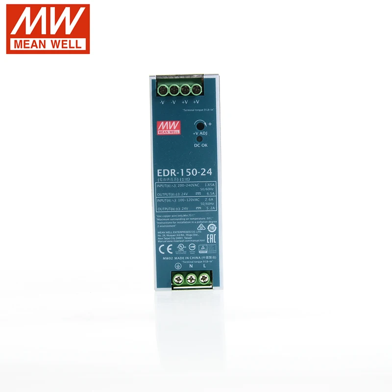 MEAN WELL EDR-150-24 150 Вт 24 в DIN Реле переключения питания 110 В/220 В переменного тока до 24 В постоянного тока 6.5A промышленный блок питания