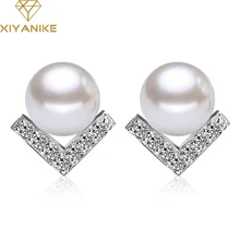 XIYANIKE 925 Серебряные жемчужные серьги-гвоздики для женщин Корейская звезда тот же пункт с треугольником стразами вечерние ювелирные изделия