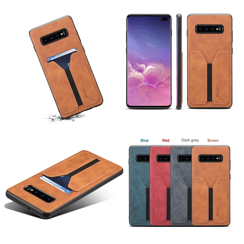

Card Holder Phone Case for Samsung Galaxy Note 9 10 S10 Plus 5G Luxury Leather Back Fitted Silicone Frame Cover Business Style