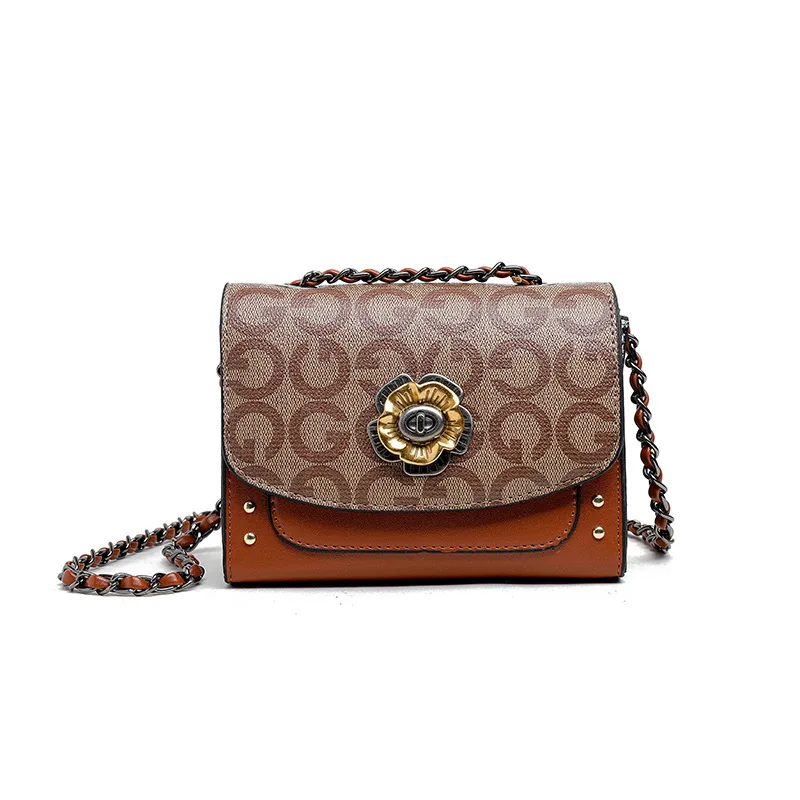 Роскошные женские сумки, кожаная сумка-мессенджер с вышивкой, сумки на плечо с цепочкой, брендовая тисненая сумка, модный кошелек, клатч с буквами G - Цвет: Small size brown