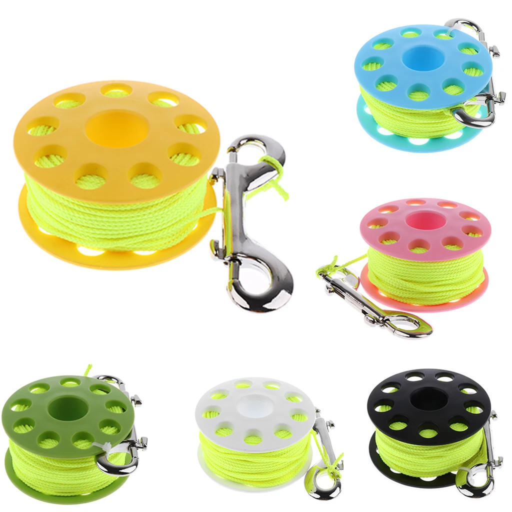 Underwater Sport Scuba Diving Finger Spool Cave Wreck Reel w/ 30m Yellow Line & Double End Snap Clip Safety Gear Equipment 