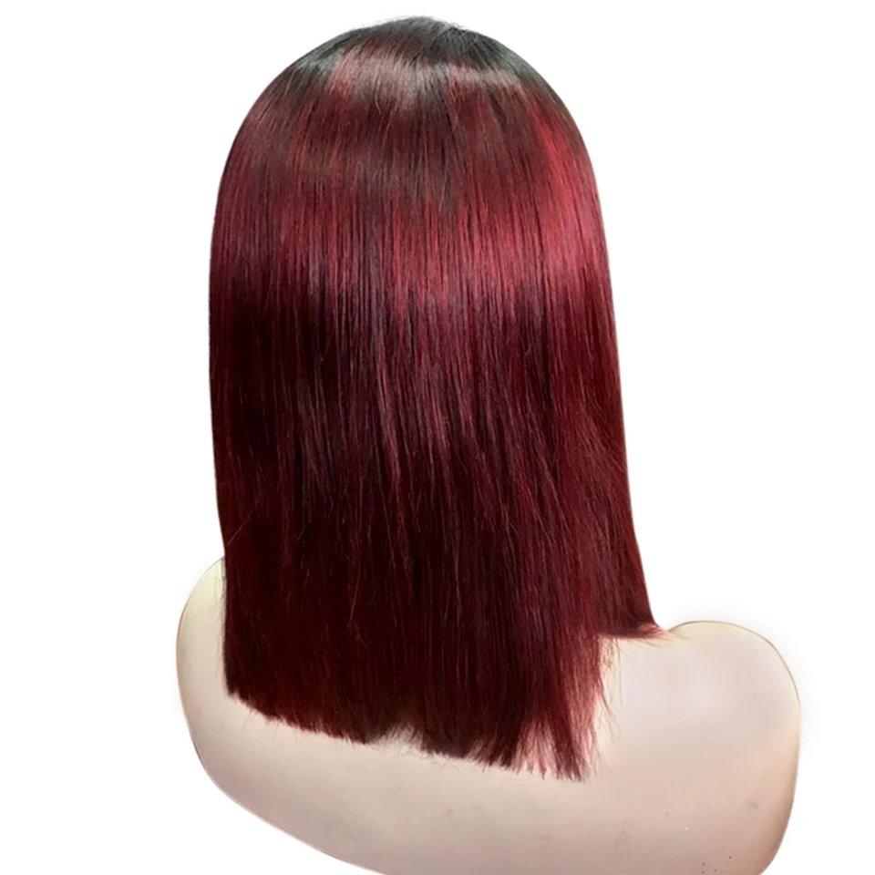 13*4 Short Ombre 1B/99J Lace Front Human Hair Wigs for Black Women Brazilian Remy Hair Bob Wig with Pre Plucked Bleached Knots