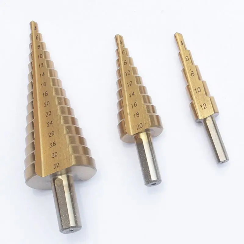 

HSS Step Drills Bit Tool Set Triangle Handle Metal Drill Bit Cutter 4-12/20/32mm 72XD
