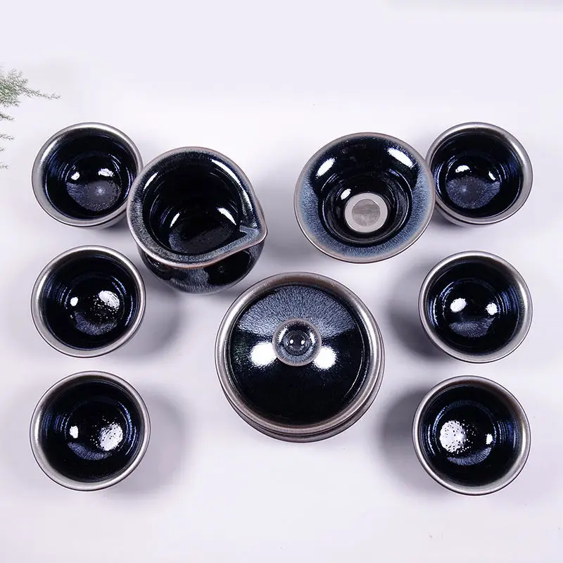 

1set/10piece with box Jianzhan Matcha Teapot Porcelain Bowl Japanese Handcraft Tea Bowls Tenmoku Tea Cup Oil Drop Pattern Glaze